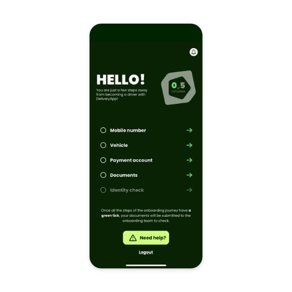 Onboarding process as a driver with DeliveryApp